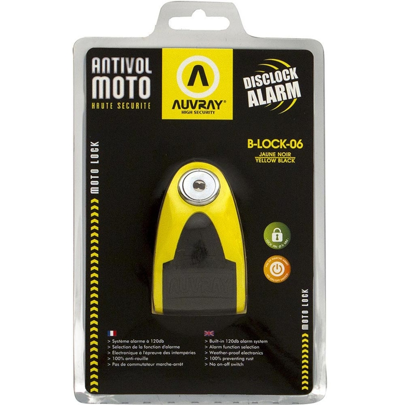 Blokada tarczy hamulcowej Auvray B-Lock 06 z alarmem 120 dB, żółta
