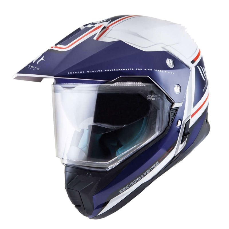 Enduro kask MT Synchrony Duosport SV Tourer biało-niebiesko-czerwony wyprzedaż