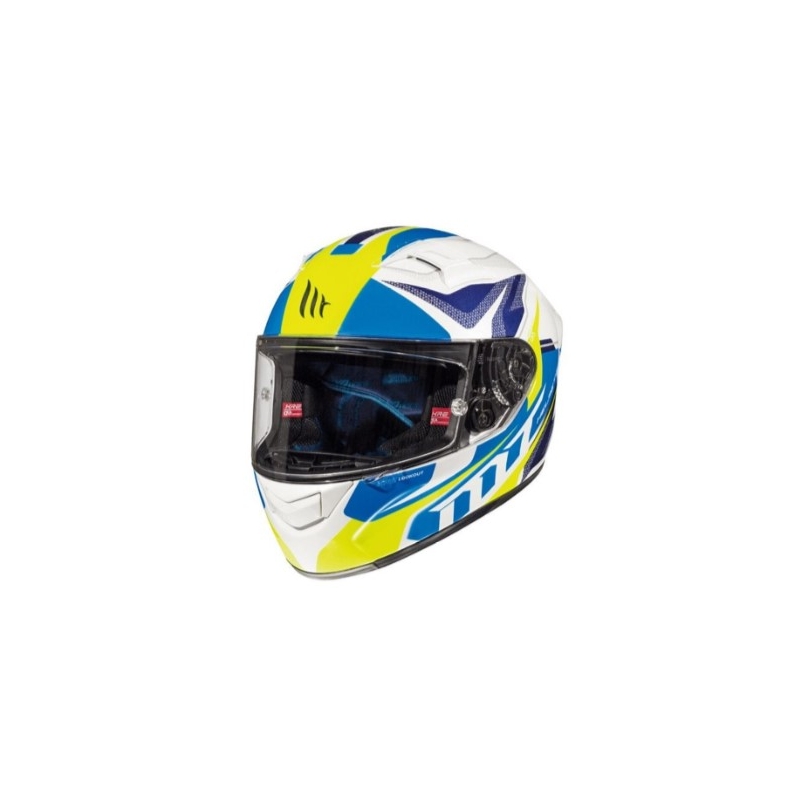 Integralny kask motocyklowy MT Kre Lookout biało-niebiesko-fluo żółty wyprzedaż