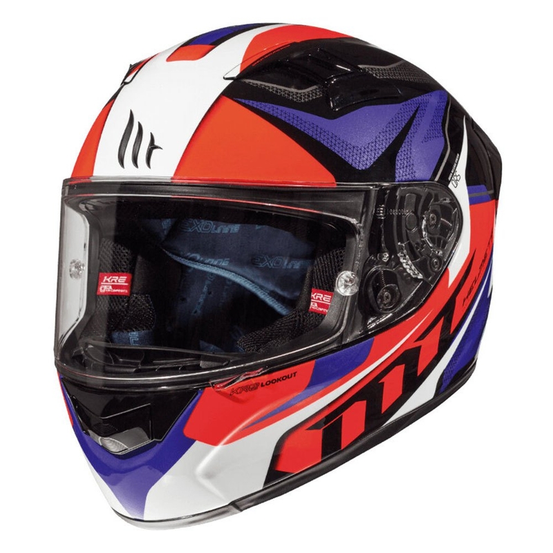 Integralny kask motocyklowy MT Kre Lookout niebiesko-czarno-fluo czerwony wyprzedaż