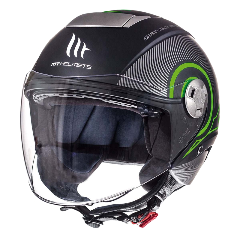 Otwarty kask motocyklowy MT City Eleven SV Tron czarny matowy-fluo zielony wyprzedaż