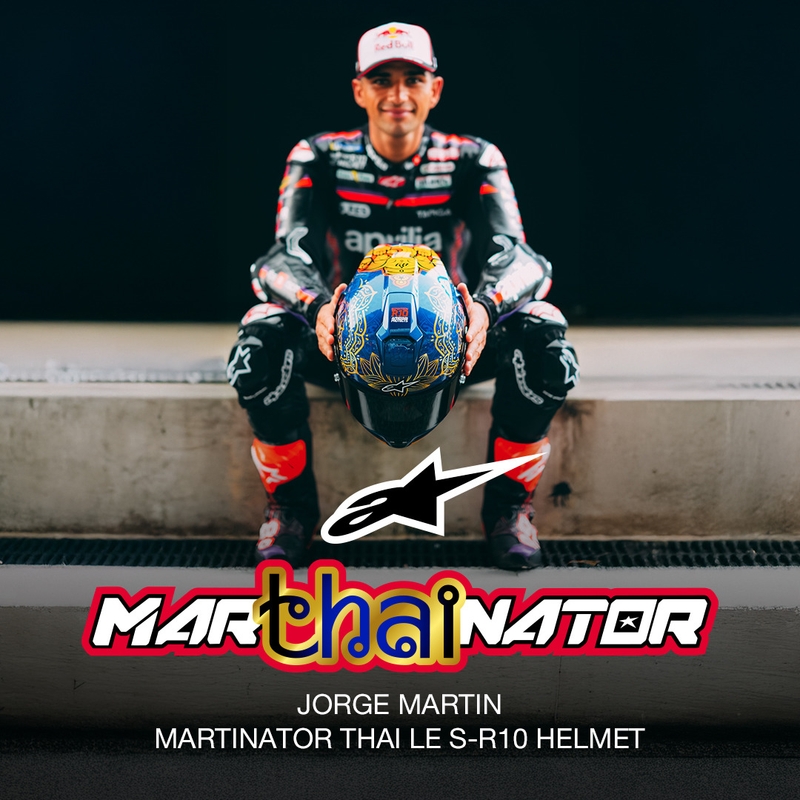 Kask motocyklowy integralny Alpinestars Supertech R10 Marthainator edycja limitowana JORGE MARTIN niebieski perłowo-złoty czerwony