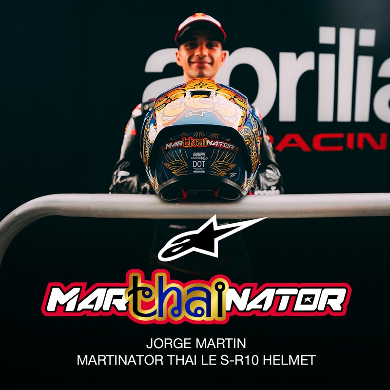Kask motocyklowy integralny Alpinestars Supertech R10 Marthainator edycja limitowana JORGE MARTIN niebieski perłowo-złoty czerwony