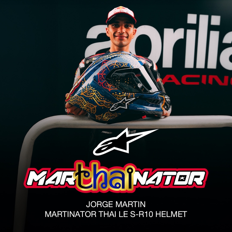 Kask motocyklowy integralny Alpinestars Supertech R10 Marthainator edycja limitowana JORGE MARTIN niebieski perłowo-złoty czerwony
