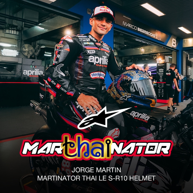 Kask motocyklowy integralny Alpinestars Supertech R10 Marthainator edycja limitowana JORGE MARTIN niebieski perłowo-złoty czerwony