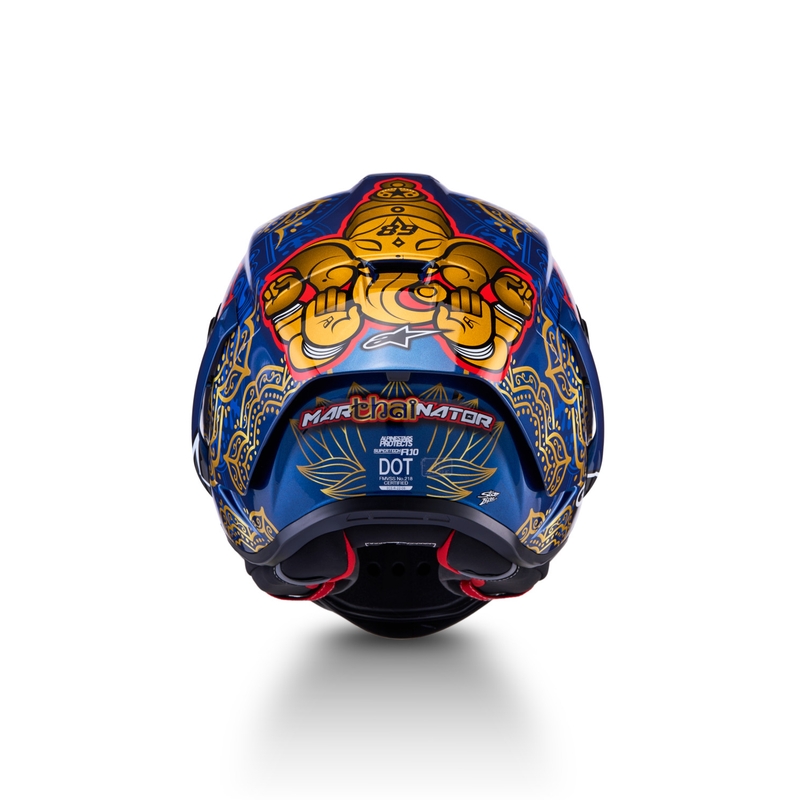 Kask motocyklowy integralny Alpinestars Supertech R10 Marthainator edycja limitowana JORGE MARTIN niebieski perłowo-złoty czerwony