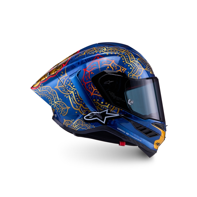Kask motocyklowy integralny Alpinestars Supertech R10 Marthainator edycja limitowana JORGE MARTIN niebieski perłowo-złoty czerwony