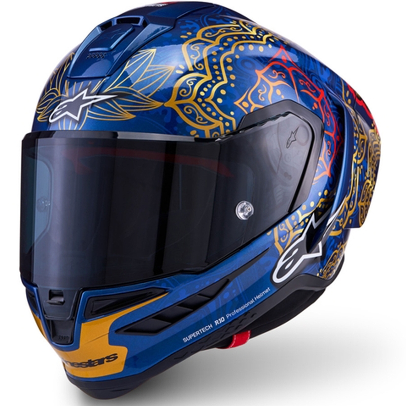 Kask motocyklowy integralny Alpinestars Supertech R10 Marthainator edycja limitowana JORGE MARTIN niebieski perłowo-złoty czerwony