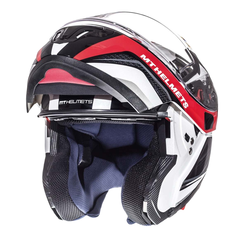 Szczękowy kask motocyklowy MT Atom Tarmac biało-czarno-czerwony wyprzedaż