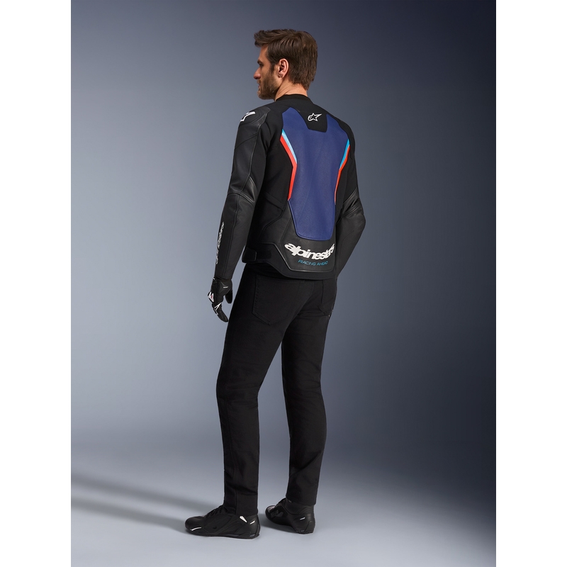 Kurtka motocyklowa skórzana Alpinestars GP Force V2 czarno-niebiesko-fluo-czerwona