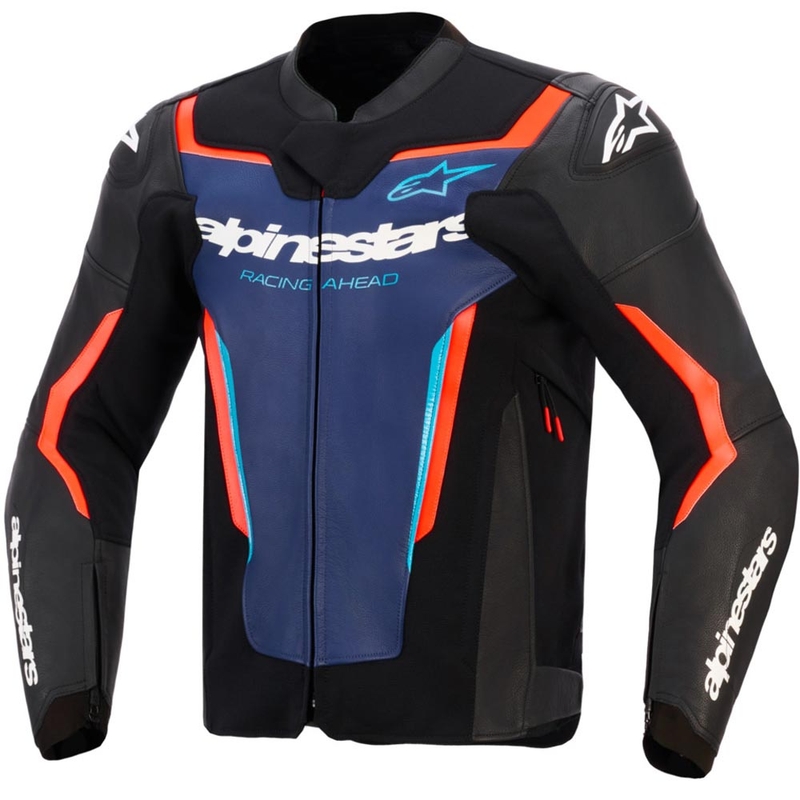 Kurtka motocyklowa skórzana Alpinestars GP Force V2 czarno-niebiesko-fluo-czerwona
