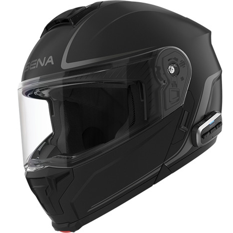 Kask motocyklowy z odchylanym daszkiem i słuchawkami SENA Outrush 2 matowo czarny