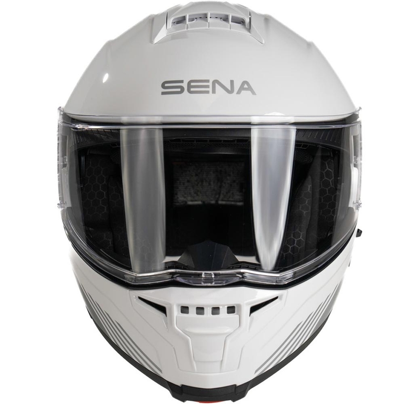 Kask motocyklowy z odchylanym daszkiem i zestawem słuchawkowym SENA Specter biały