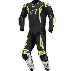 Jednoczęściowy skórzany kombinezon motocyklowy Alpinestars GP TECH V5 w kolorze czarno-biało-fluo-żółtym