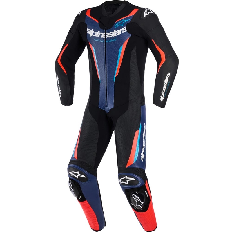 Jednoczęściowy kombinezon motocyklowy Alpinestars GP FORCE V2 czarno-niebiesko-fluo-czerwony