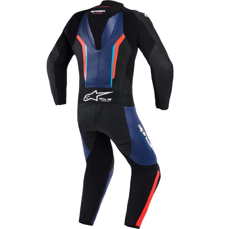 Jednoczęściowy kombinezon motocyklowy Alpinestars GP FORCE V2 czarno-niebiesko-fluo-czerwony