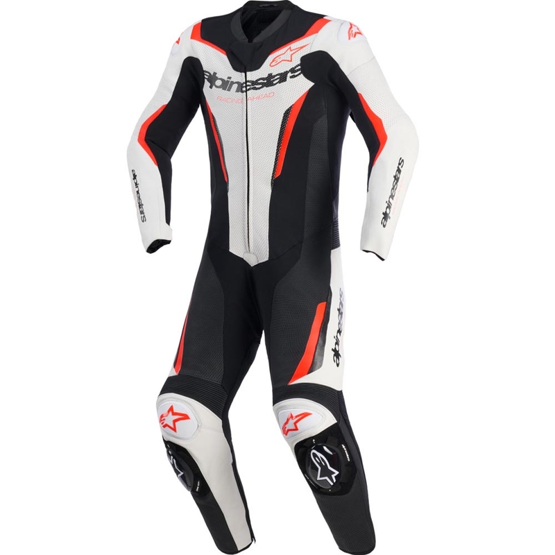 Jednoczęściowy kombinezon motocyklowy Alpinestars GP FORCE V2 w kolorze biało-czarno-fluo-czerwonym