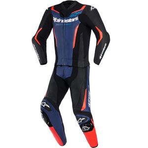 Dwuczęściowy kombinezon motocyklowy Alpinestars GP Force V2 w kolorze czarno-niebiesko-fluo-czerwonym