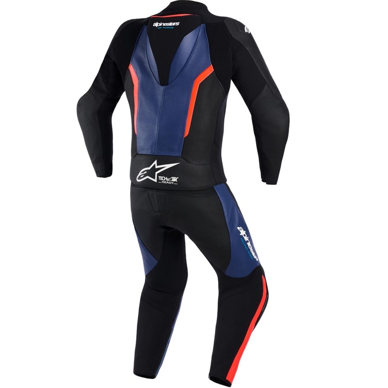 Dwuczęściowy kombinezon motocyklowy Alpinestars GP Force V2 w kolorze czarno-niebiesko-fluo-czerwonym