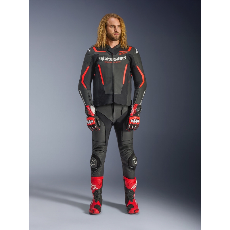 Kurtka motocyklowa skórzana Alpinestars GP Force V2 czarno-fluo czerwono-biała