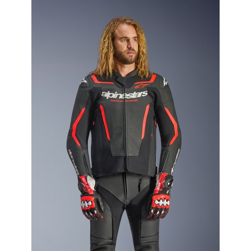 Kurtka motocyklowa skórzana Alpinestars GP Force V2 czarno-fluo czerwono-biała