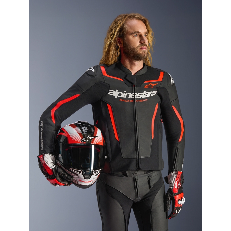 Kurtka motocyklowa skórzana Alpinestars GP Force V2 czarno-fluo czerwono-biała