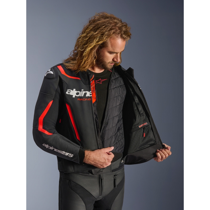 Kurtka motocyklowa skórzana Alpinestars GP Force V2 czarno-fluo czerwono-biała