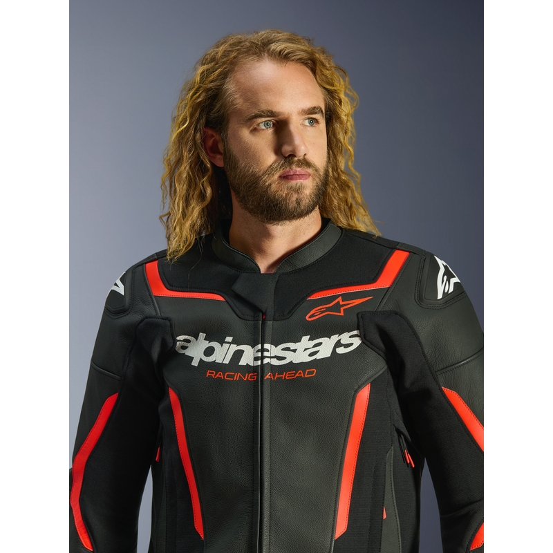 Kurtka motocyklowa skórzana Alpinestars GP Force V2 czarno-fluo czerwono-biała