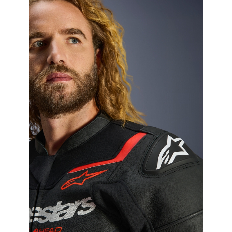 Kurtka motocyklowa skórzana Alpinestars GP Force V2 czarno-fluo czerwono-biała