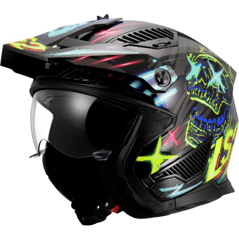 Kask motocyklowy trialowy LS2 OF606 Drifter Rayz czarno-niebieski