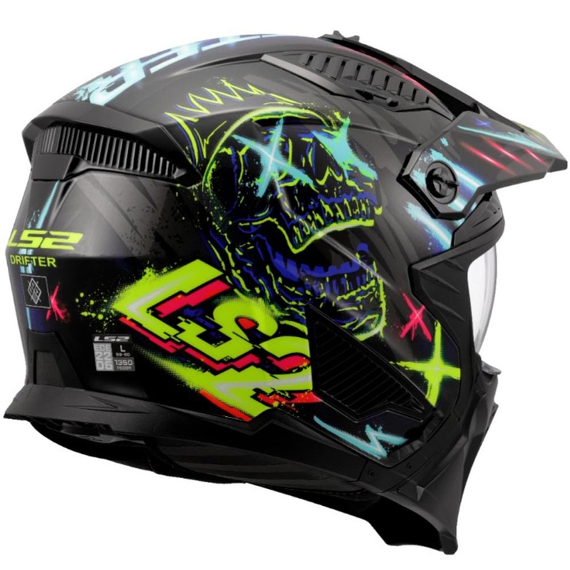 Kask motocyklowy trialowy LS2 OF606 Drifter Rayz czarno-niebieski
