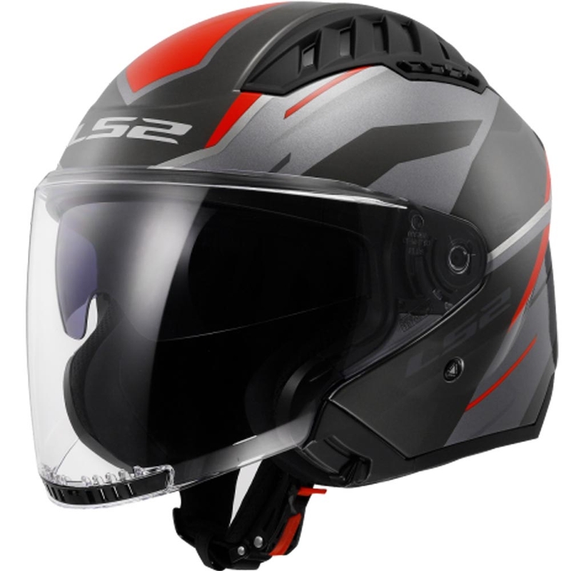Kask motocyklowy otwarty LS2 OF600 Copter II Diston szaro-czerwony