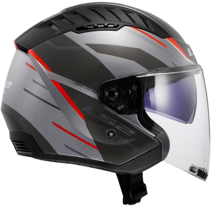 Kask motocyklowy otwarty LS2 OF600 Copter II Diston szaro-czerwony