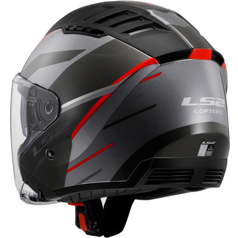 Kask motocyklowy otwarty LS2 OF600 Copter II Diston szaro-czerwony