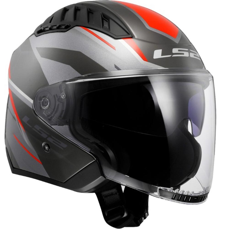 Kask motocyklowy otwarty LS2 OF600 Copter II Diston szaro-czerwony