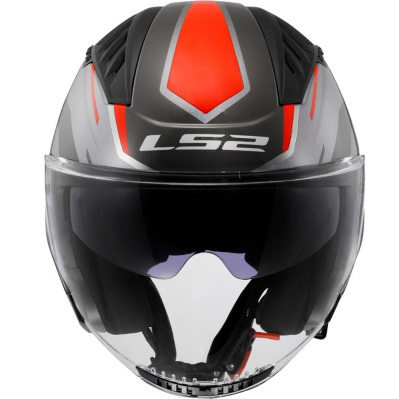 Kask motocyklowy otwarty LS2 OF600 Copter II Diston szaro-czerwony