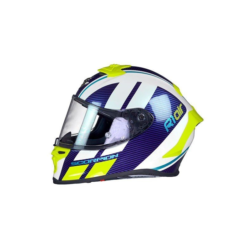 Integralny kask motocyklowy Scorpion EXO-R1 Air Corpus biało-niebiesko-żółty wyprzedaż