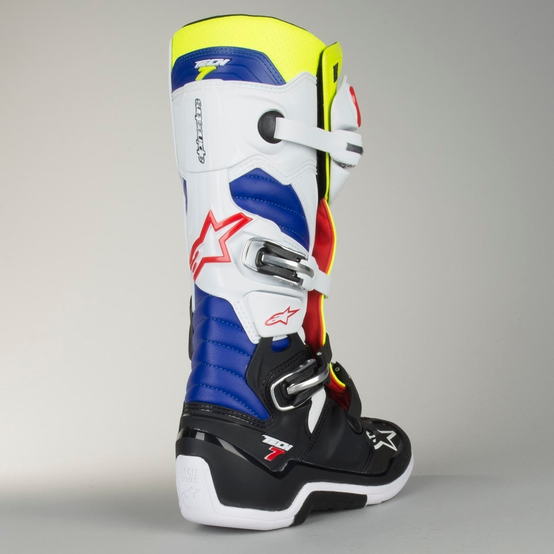 Buty motocyklowe Alpinestars Tech 7 biało-czarno-niebiesko-czerwono-fluo żółte