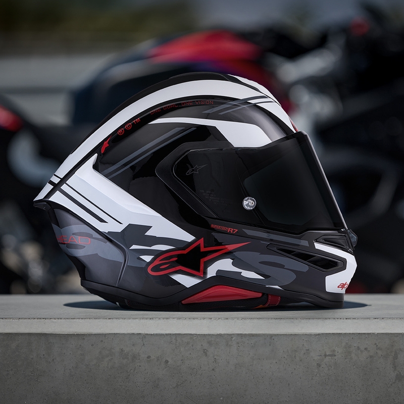 Kask motocyklowy integralny Alpinestars S-R7 A-Core czarno-biało-czerwony