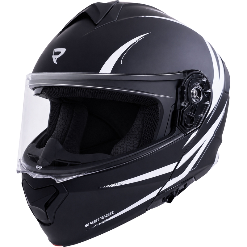 Kask motocyklowy typu flip-up Street Racer Fury matowy czarno-biały - próbka