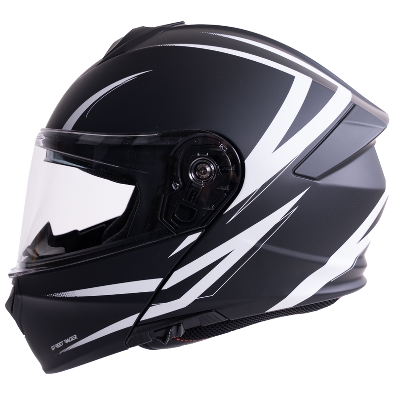 Kask motocyklowy typu flip-up Street Racer Fury matowy czarno-biały - próbka