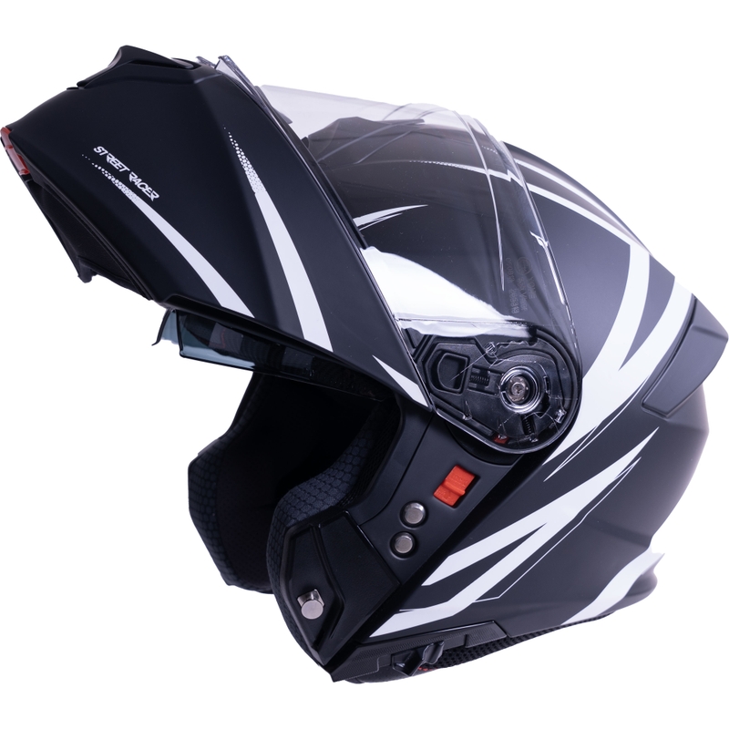 Kask motocyklowy typu flip-up Street Racer Fury matowy czarno-biały - próbka