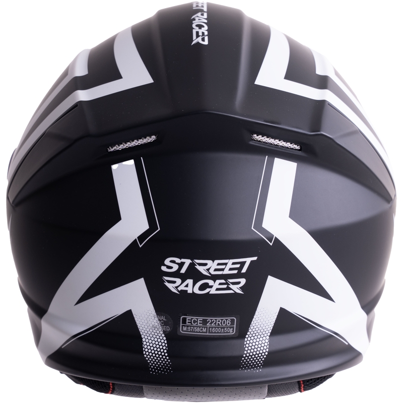 Kask motocyklowy typu flip-up Street Racer Fury matowy czarno-biały - próbka