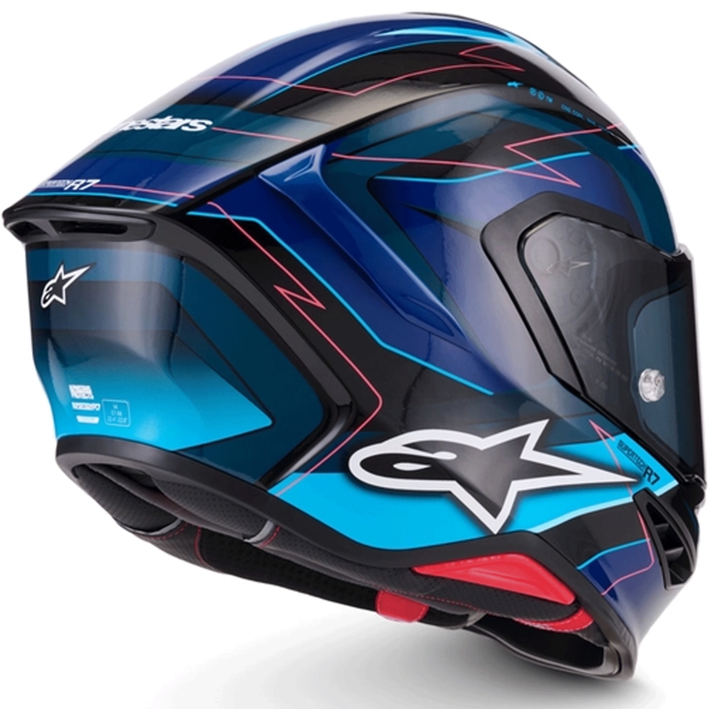 Kask motocyklowy integralny Alpinestars S-R7 Kinetis czarno-niebiesko-fluo-różowo-biały