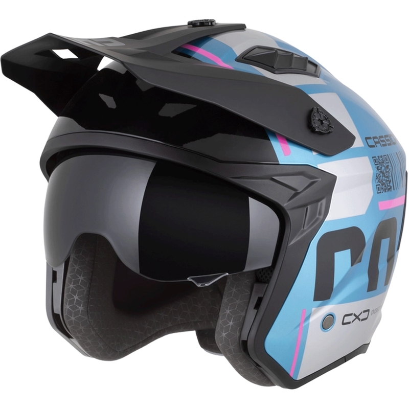 Kask motocyklowy modułowy Cassida Cross Country Code perłowo-niebiesko-srebrno-różowo-czarny
