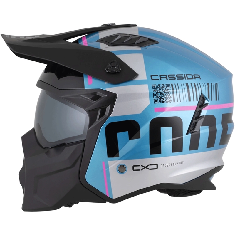 Kask motocyklowy modułowy Cassida Cross Country Code perłowo-niebiesko-srebrno-różowo-czarny