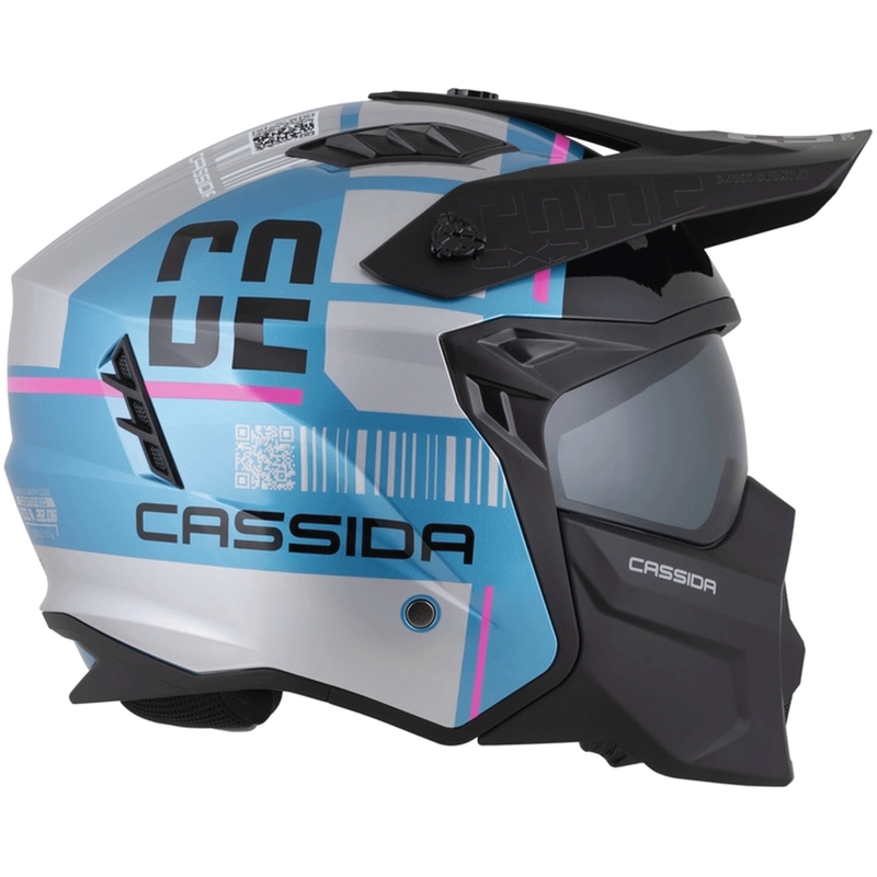 Kask motocyklowy modułowy Cassida Cross Country Code perłowo-niebiesko-srebrno-różowo-czarny