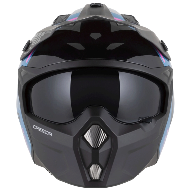 Kask motocyklowy modułowy Cassida Cross Country Code perłowo-niebiesko-srebrno-różowo-czarny