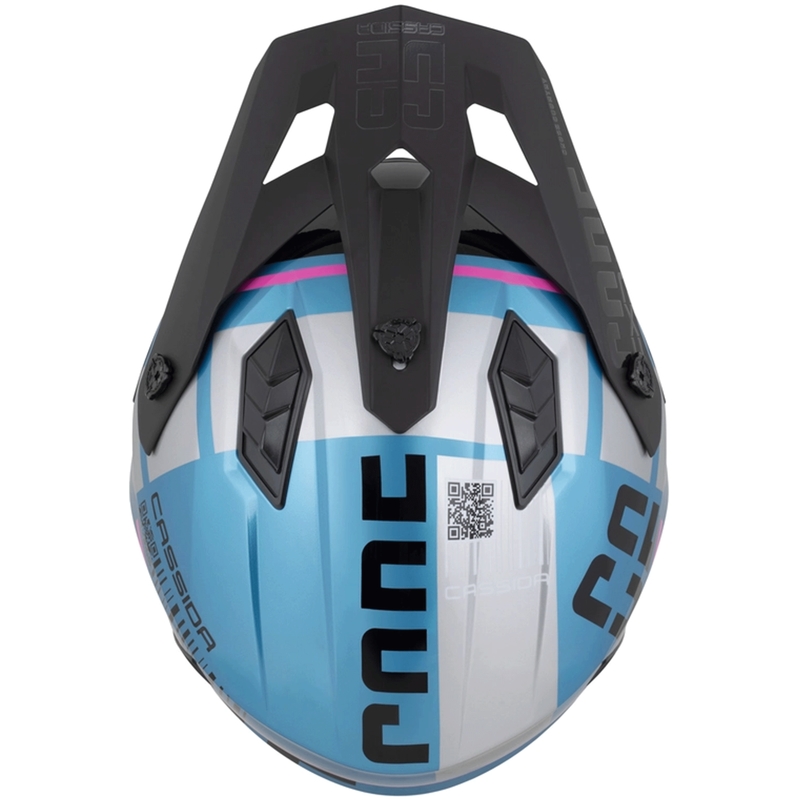 Kask motocyklowy modułowy Cassida Cross Country Code perłowo-niebiesko-srebrno-różowo-czarny