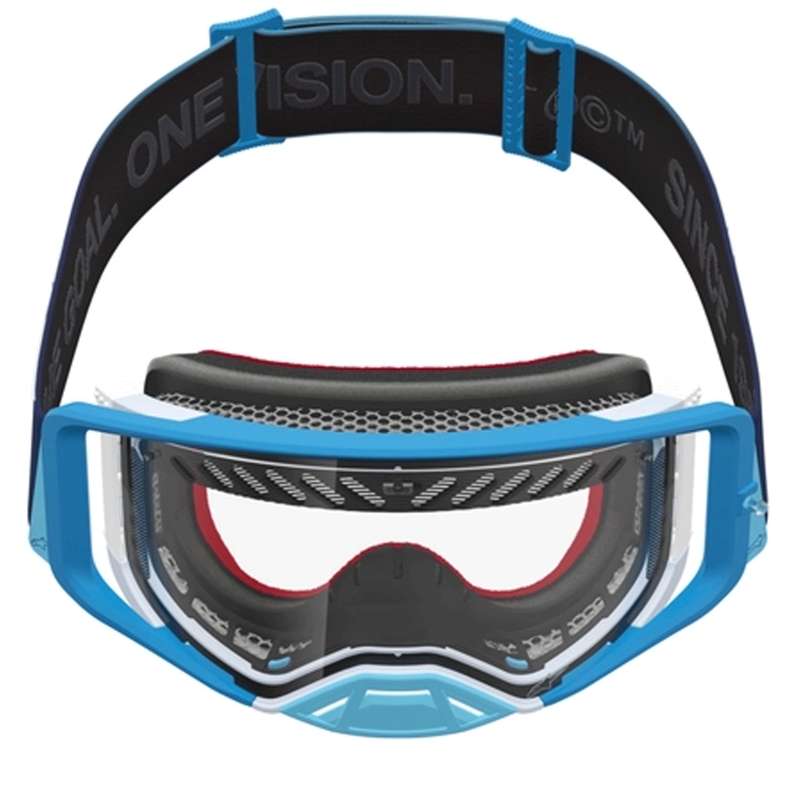 Gogle motocrossowe Alpinestars Supertech Dura Air Fluid w kolorze niebiesko-srebrnym z przezroczystym pleksiglasem